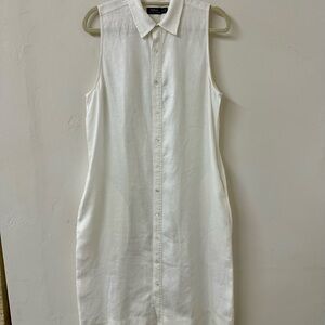 Ralph Lauren Sleeveless White Linen Button-Front Midi Dress